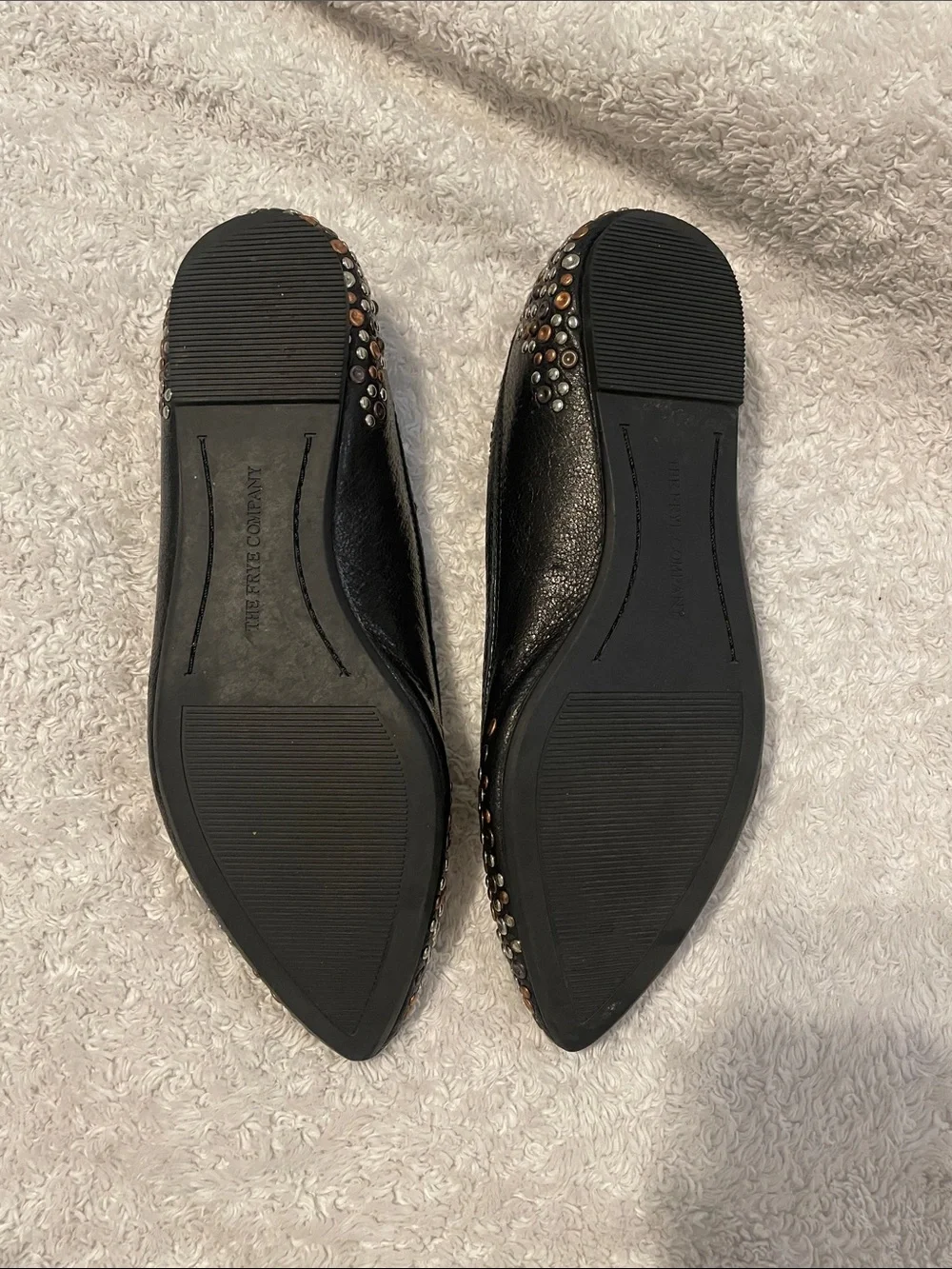 Frye Black Pointed Toe Studded Flats